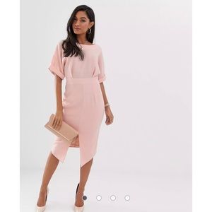 NWT asos pink wiggle deep v back midi dress